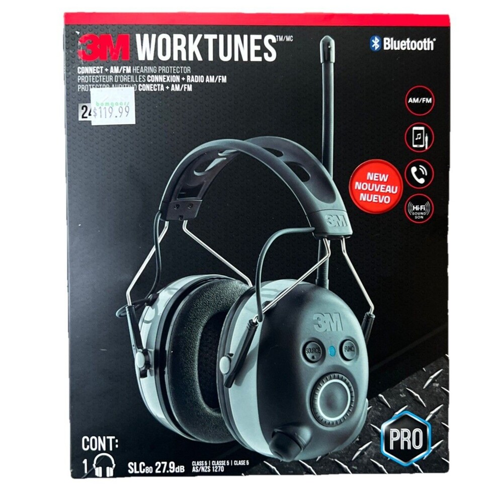 3M Worktunes Wireless Hearing Protector with Bluetooth and AM/FM Radio - Black